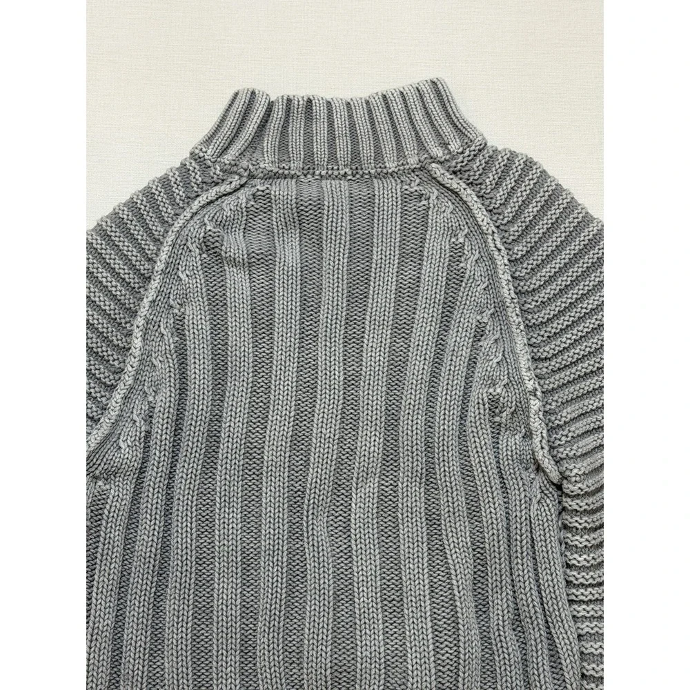 Free People Cable Knit Sweater Size XS Crop Oversized Balloon Sleeve Boho Gray